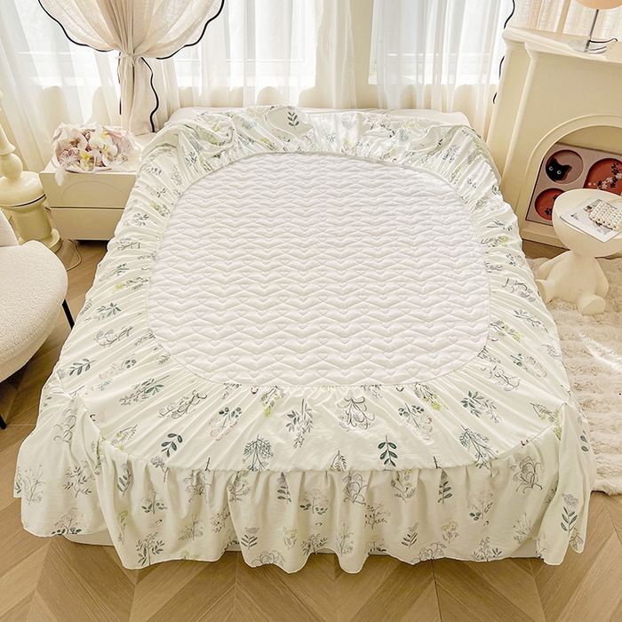 91家纺网 家纺一手货源 找家纺 宜凡家纺 2025新款糯糯棉全夹棉床笠式床裙四件套 花季浅吟