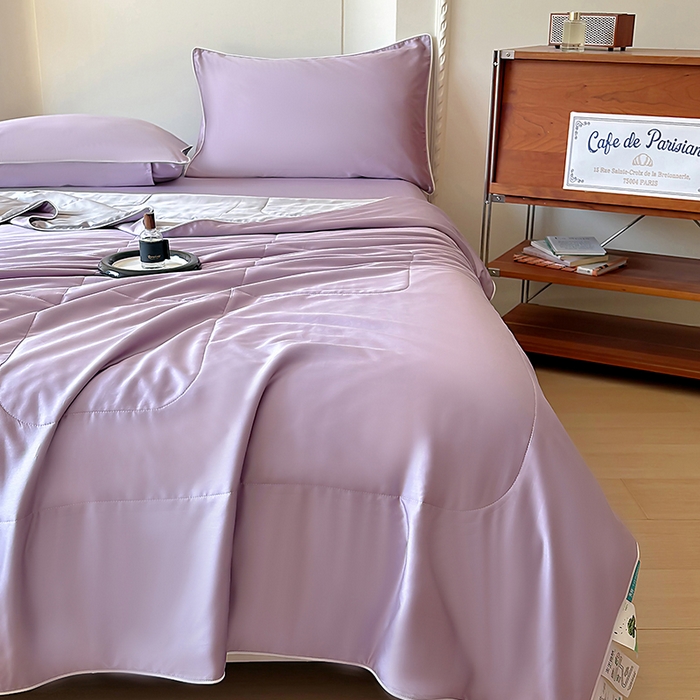 91家纺网 家纺一手货源 找家纺 百寐 2025新款60S兰精天丝夏被系列 芝兰紫+碳灰