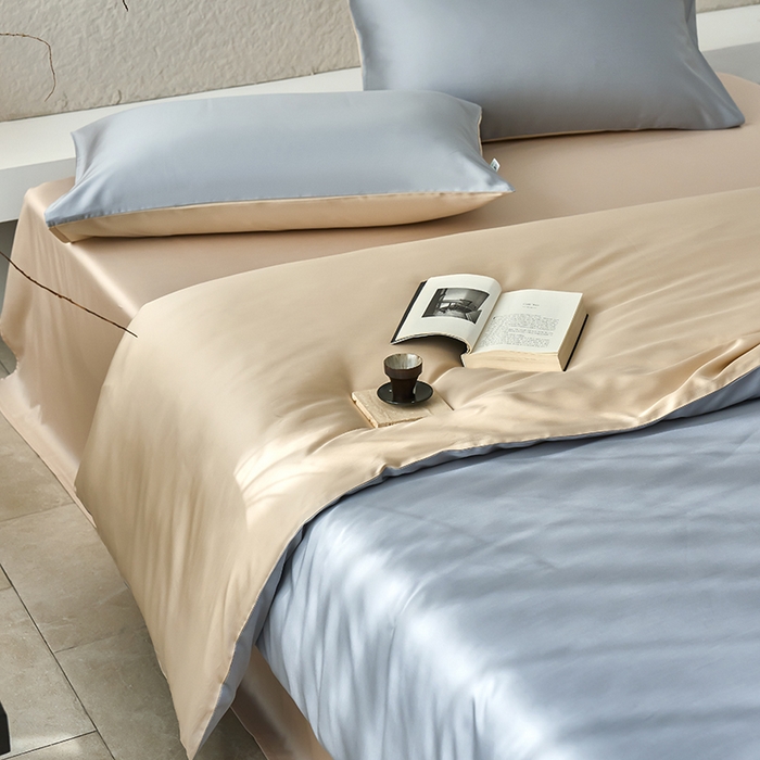 91家纺网 家纺一手货源 找家纺 咏绒家纺工厂店 2025新款60支奥地利兰精天丝纯色天丝棉四件套 岩岭（朦胧灰-小麦色）