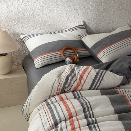 简宜家居（朝初家纺） 2025新款华夫纯棉格色织提花四件套 初色-灰