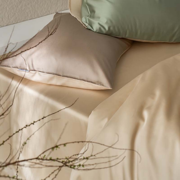 91家纺网 家纺一手货源 找家纺 咏绒家纺工厂店 2025新款60支奥地利兰精天丝纯色天丝棉四件套 兰苕（瓦松绿-小麦色）