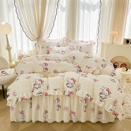 宜凡家纺 2025新款糯糯棉全夹棉床笠式床裙四件套 喵趣