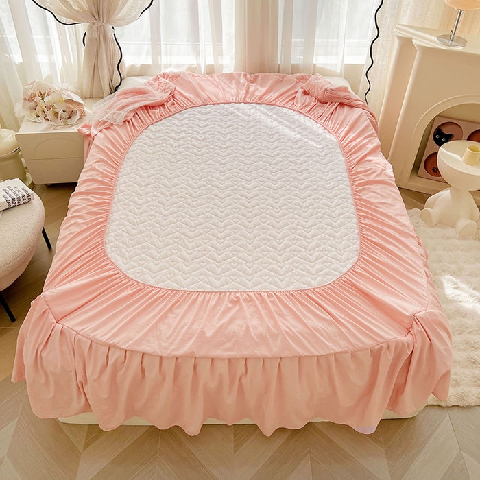 91家纺网 家纺一手货源 找家纺 宜凡家纺 2025新款糯糯棉全夹棉床笠式床裙三件套 春日粉