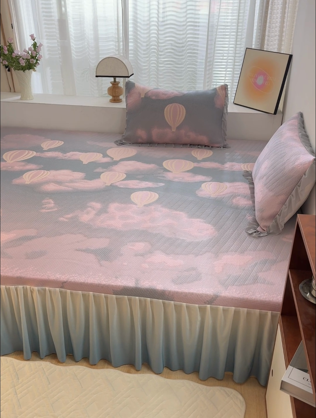 91家纺网 家纺一手货源 找家纺 冬然家纺2025新款冰豆豆榻榻米凉席 梦幻气球-粉