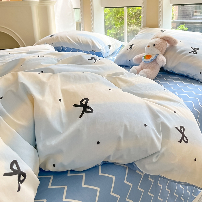 91家纺网 家纺一手货源 找家纺 吉象家纺13070全棉四件套纯棉四件套直播小清新男孩女蓝茵