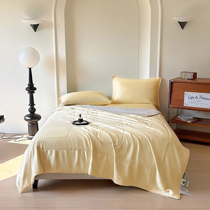 91家纺网 家纺一手货源 找家纺 百寐 2025新款60S兰精天丝夏被系列 奶昔黄+碳灰