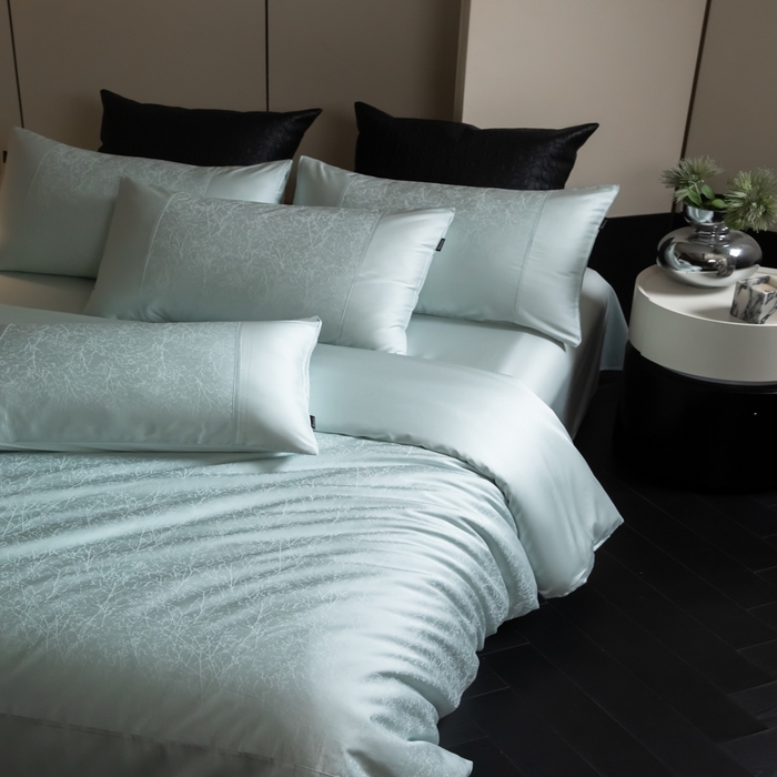 91家纺网 家纺一手货源 找家纺 安莱生活2025新款天丝棉拼接暗合工艺四件套-邂逅系列 俪枝