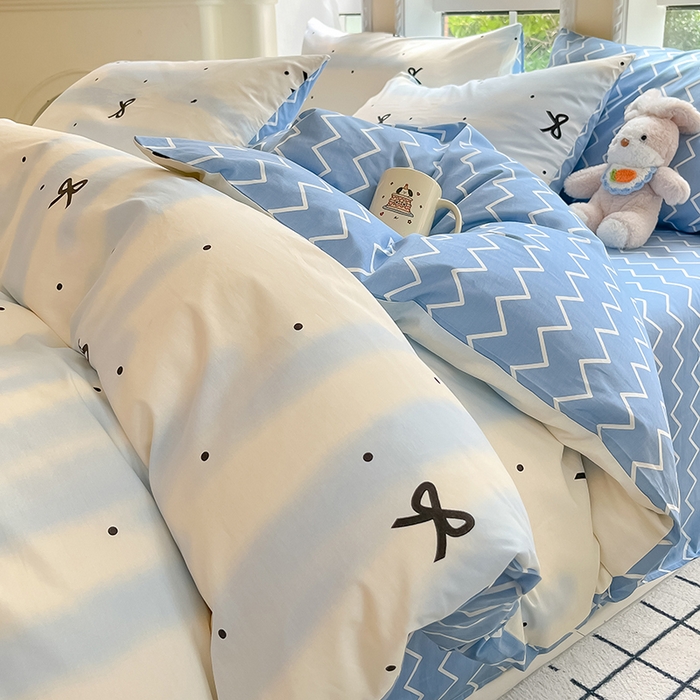 91家纺网 家纺一手货源 找家纺 吉象家纺13070全棉四件套纯棉四件套直播小清新男孩女蓝茵