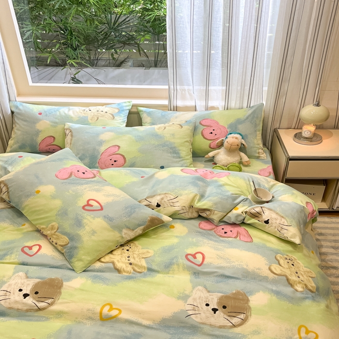 91家纺网 家纺一手货源 找家纺 吉象家纺13070全棉四件套纯棉四件套直播小清新男孩女蜡笔画