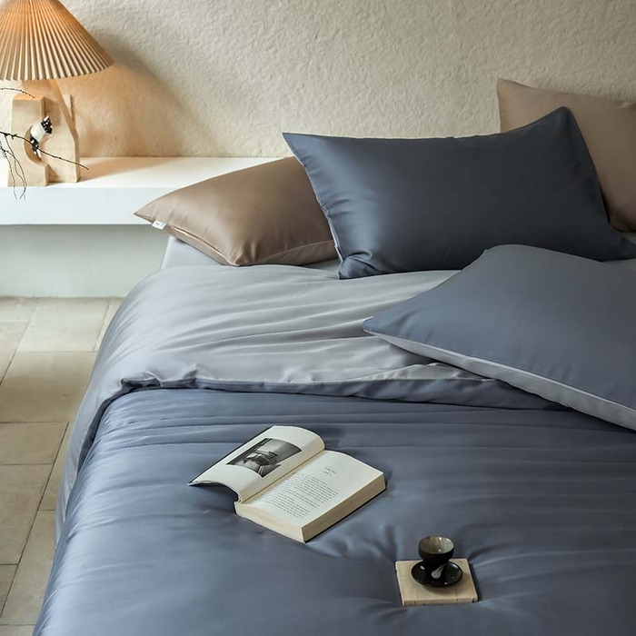 91家纺网 家纺一手货源 找家纺 咏绒家纺工厂店 2025新款60支奥地利兰精天丝纯色天丝棉四件套 菘蓝（暮色灰紫-朦胧灰）