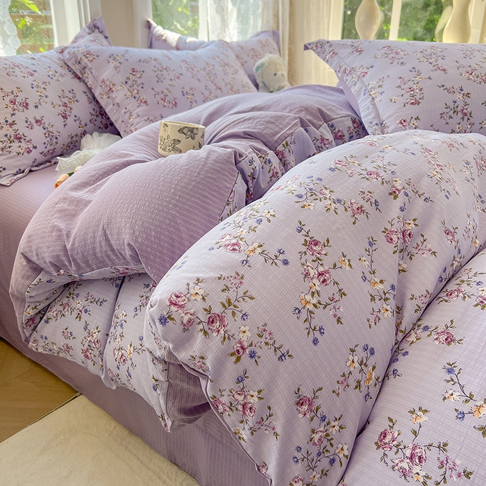 91家纺网 家纺一手货源 找家纺 壹号库 2025新款A类提花有氧彩竺绵四件套 陌上花开