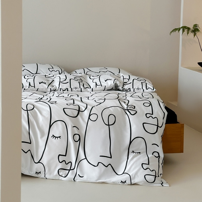 91家纺网 家纺一手货源 找家纺 （总）艾沁2025新品全棉简约黑白四件套-白日梦黑