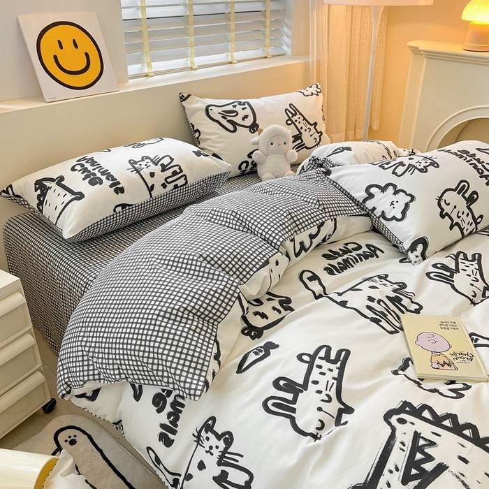 91家纺网 家纺一手货源 找家纺 吉象家纺13070全棉四件套纯棉四件套直播小清新男孩女漫画家