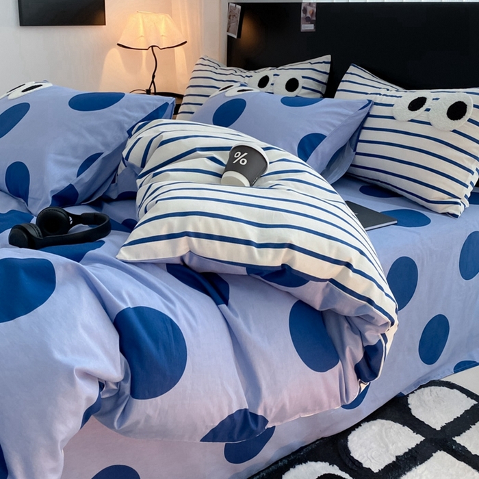 91家纺网 家纺一手货源 找家纺 吉象 2025新款大眼睛毛巾绣四件套 大眼睛-波点魅惑蓝