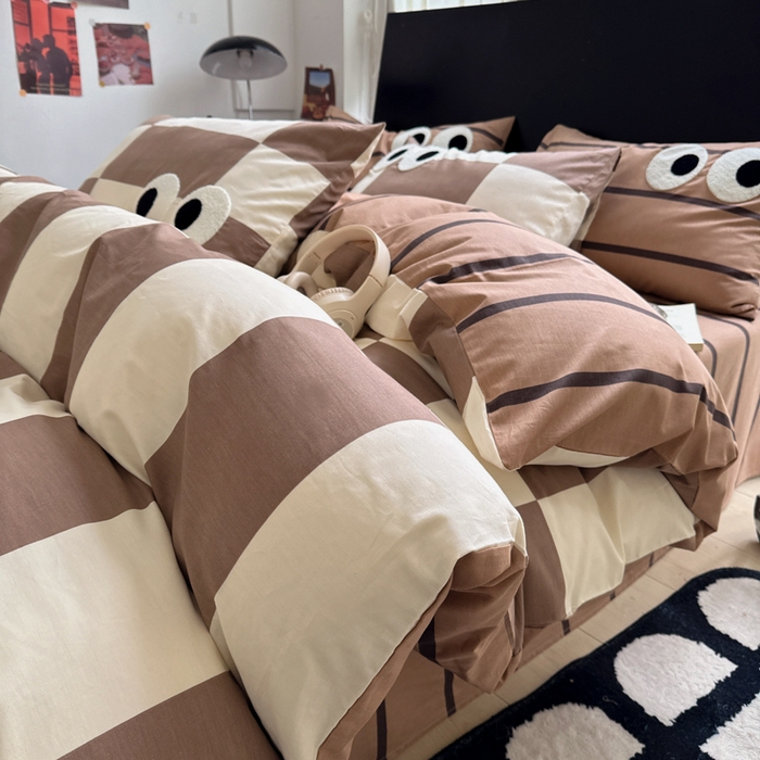 91家纺网 家纺一手货源 找家纺 吉象 2025新款大眼睛毛巾绣四件套 大眼睛-摩卡