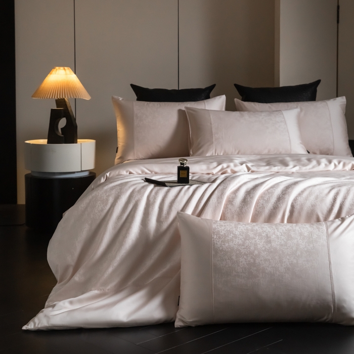 91家纺网 家纺一手货源 找家纺 安莱生活2025新款天丝棉拼接暗合工艺四件套-邂逅系列 澜汐