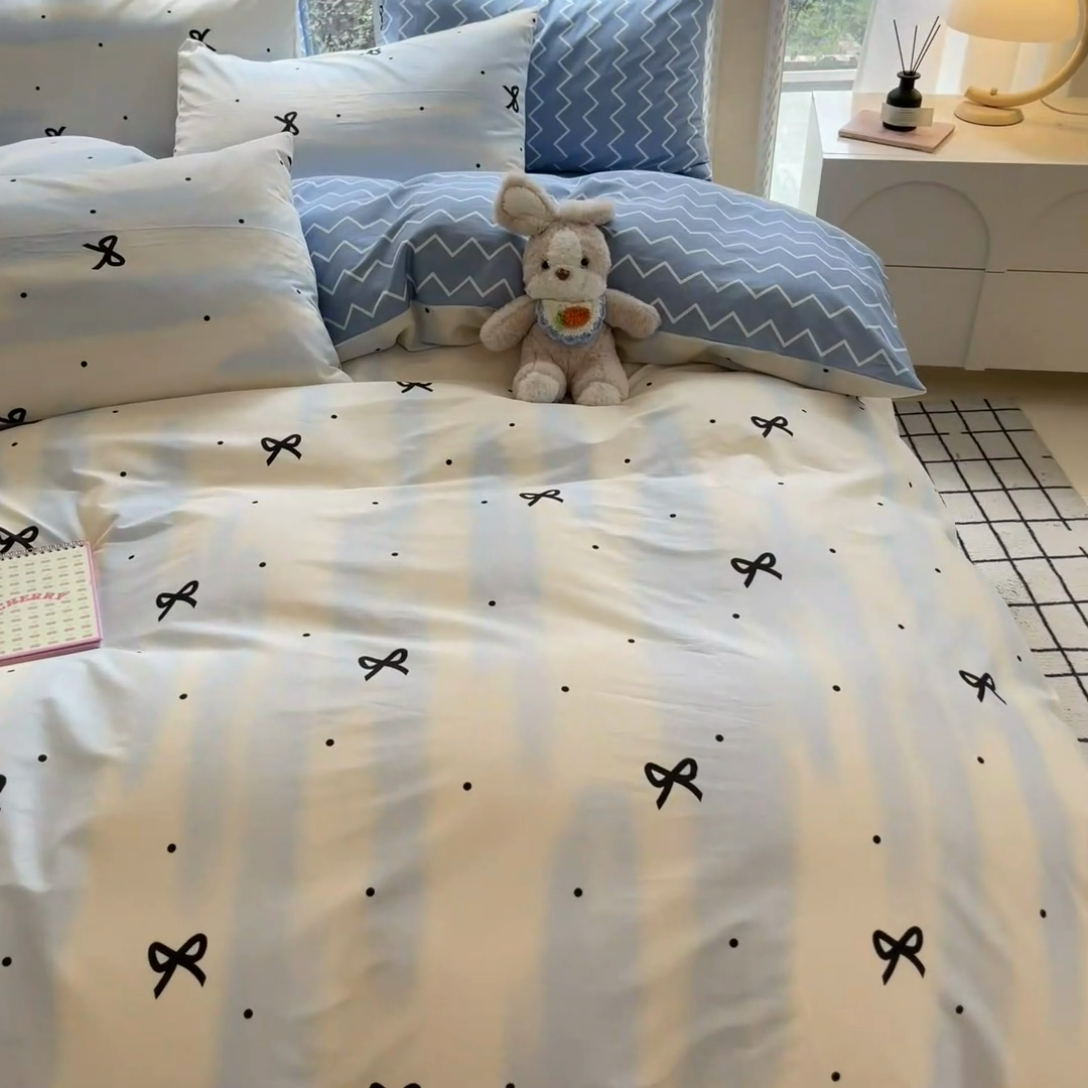 91家纺网 家纺一手货源 找家纺 吉象家纺13070全棉四件套纯棉四件套直播小清新男孩女蓝茵