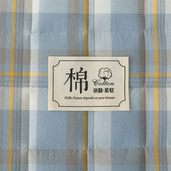 91家纺网 家纺一手货源 找家纺 伊人坊2025新款全棉色织水洗棉六面全包床笠床垫保护套无印风 单层床围-简兮蓝