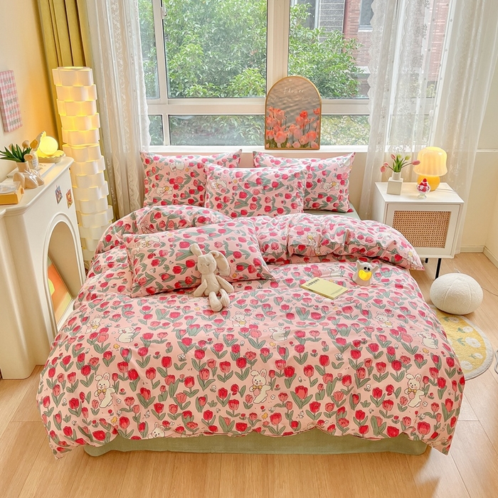 91家纺网 家纺一手货源 找家纺 吉象家纺13070全棉四件套纯棉四件套直播小清新男孩女遇见爱