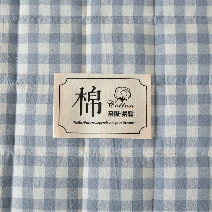 91家纺网 家纺一手货源 找家纺 伊人坊2025新款全棉色织水洗棉六面全包床笠床垫保护套无印风 单层床围-蓝小格