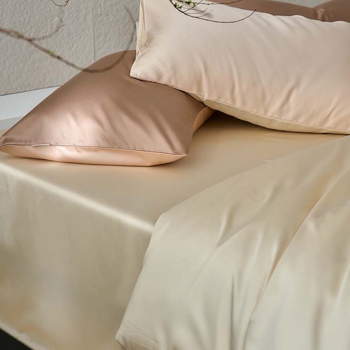 91家纺网 家纺一手货源 找家纺 咏绒家纺工厂店 2025新款60支奥地利兰精天丝纯色天丝棉四件套 可可（可可牛奶-优雅驼）