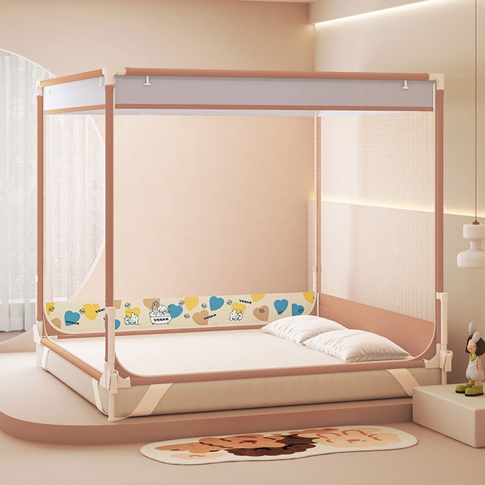 91家纺网 家纺一手货源 找家纺 迪凡保罗蚊帐 2025新款2508围栏级防摔数码印花坐床蚊帐 驼色