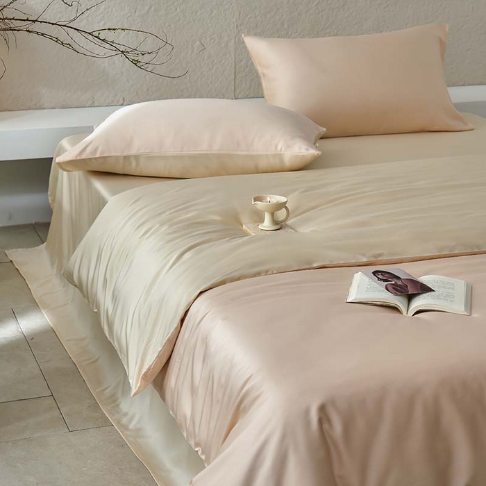 91家纺网 家纺一手货源 找家纺 咏绒家纺工厂店 2025新款60支奥地利兰精天丝纯色天丝棉四件套 可可（可可牛奶-优雅驼）