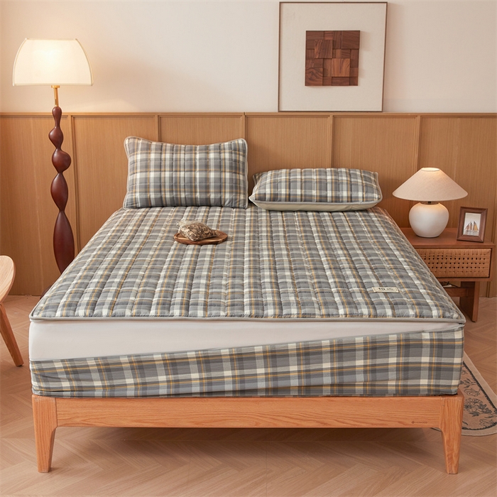 91家纺网 家纺一手货源 找家纺 伊人坊2025新款全棉色织水洗棉六面全包床笠床垫保护套无印风 单层床围-诺卡格