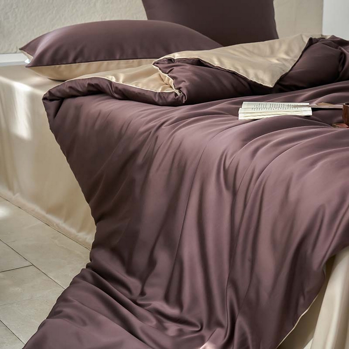 91家纺网 家纺一手货源 找家纺 咏绒家纺工厂店 2025新款60支奥地利兰精天丝纯色天丝棉四件套 摩卡（摩卡-大麦茶）