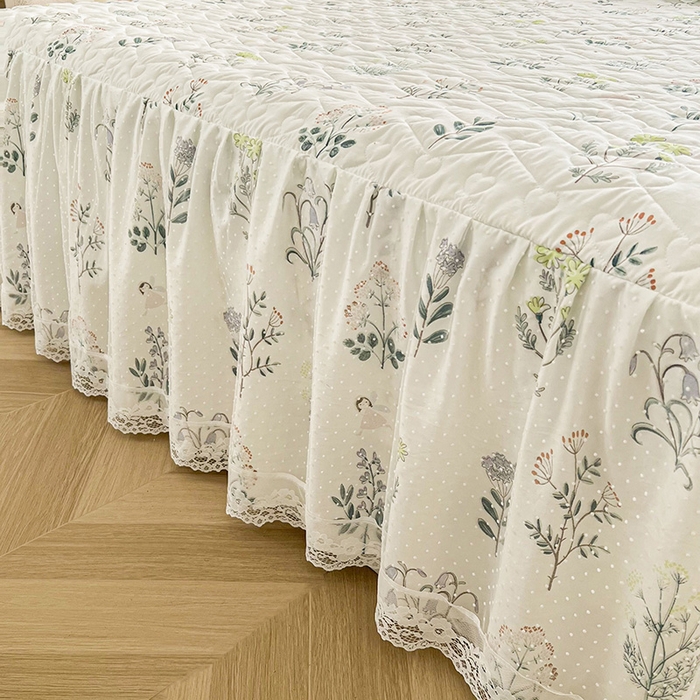 91家纺网 家纺一手货源 找家纺 宜凡家纺 2025新款糯糯棉全夹棉床笠式床裙三件套 花季浅吟