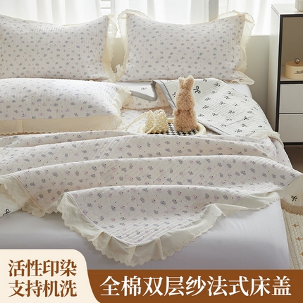 91家纺网 家纺一手货源 找家纺 2025新款A类全棉双层纱花边床盖（ 风格一） 小飞象