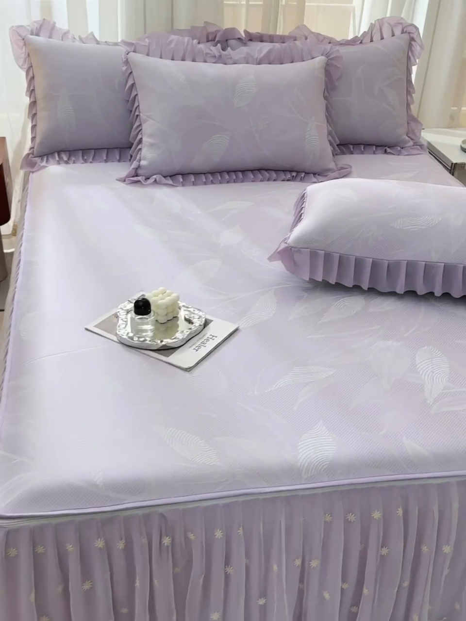 91家纺网 家纺一手货源 找家纺 家之硕家纺 2025春夏新款凉感提花凉席三件套-夏日清凉系列 夏日清凉---紫