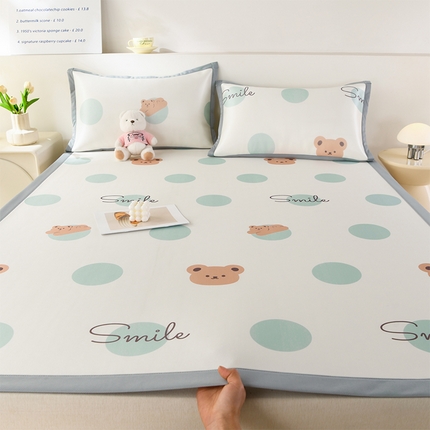 牵依 2025春夏新款A类碳光冰丝席凉感印花三明治凉席 萌宠小熊