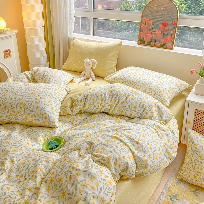 91家纺网 家纺一手货源 找家纺 吉象家纺13070全棉四件套纯棉四件套直播小清新男孩女春野