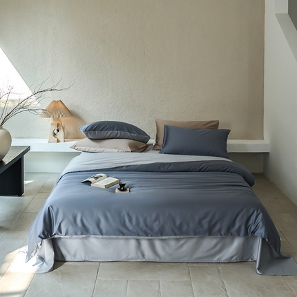 91家纺网 家纺一手货源 找家纺 咏绒家纺工厂店 2025新款60支奥地利兰精天丝纯色天丝棉四件套 菘蓝（暮色灰紫-朦胧灰）