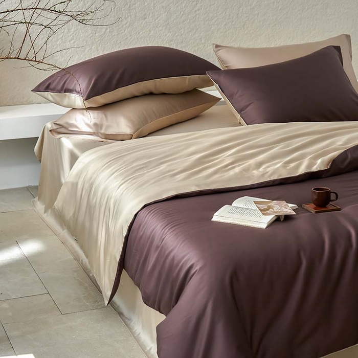 91家纺网 家纺一手货源 找家纺 咏绒家纺工厂店 2025新款60支奥地利兰精天丝纯色天丝棉四件套 摩卡（摩卡-大麦茶）