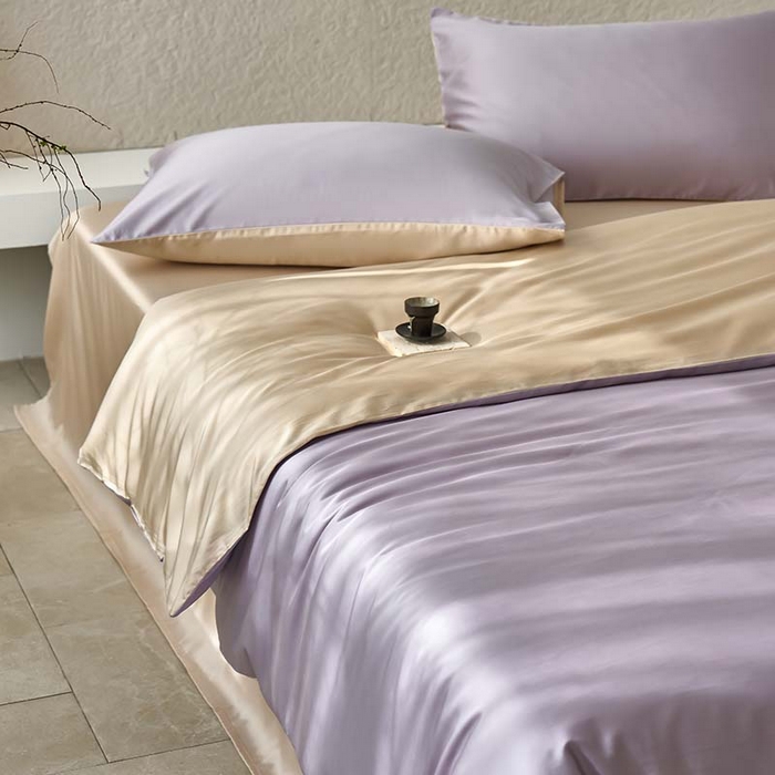 91家纺网 家纺一手货源 找家纺 咏绒家纺工厂店 2025新款60支奥地利兰精天丝纯色天丝棉四件套 紫缇（紫缇-小麦色）