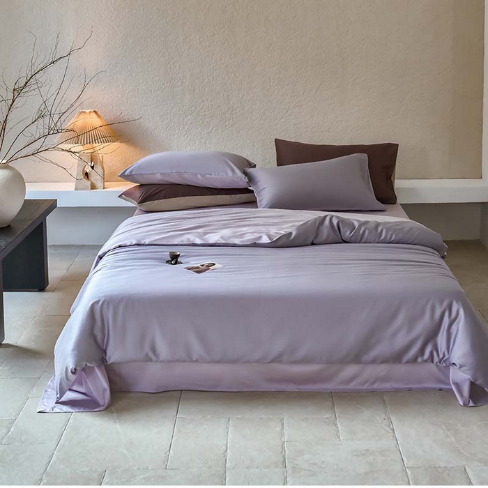 91家纺网 家纺一手货源 找家纺 咏绒家纺工厂店 2025新款60支奥地利兰精天丝纯色天丝棉四件套 紫萱（紫萱草-紫缇）