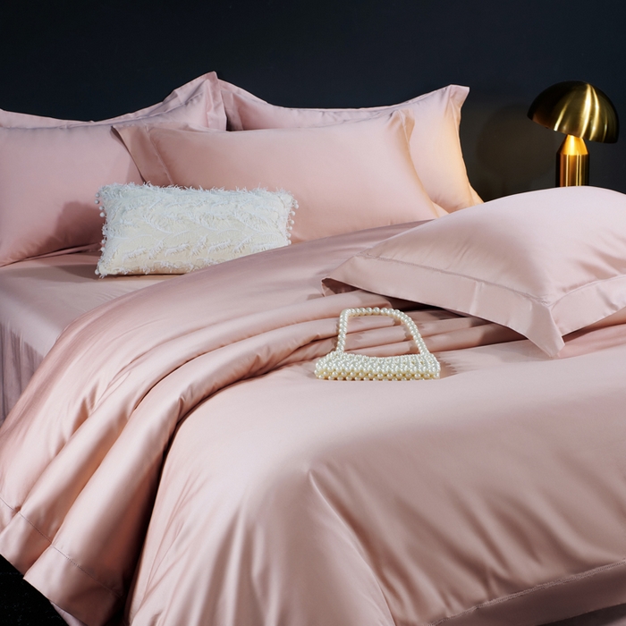 91家纺网 家纺一手货源 找家纺 淼铭家纺 2025新款双股长绒棉四件套-凯瑟系列 凯瑟-云锦粉