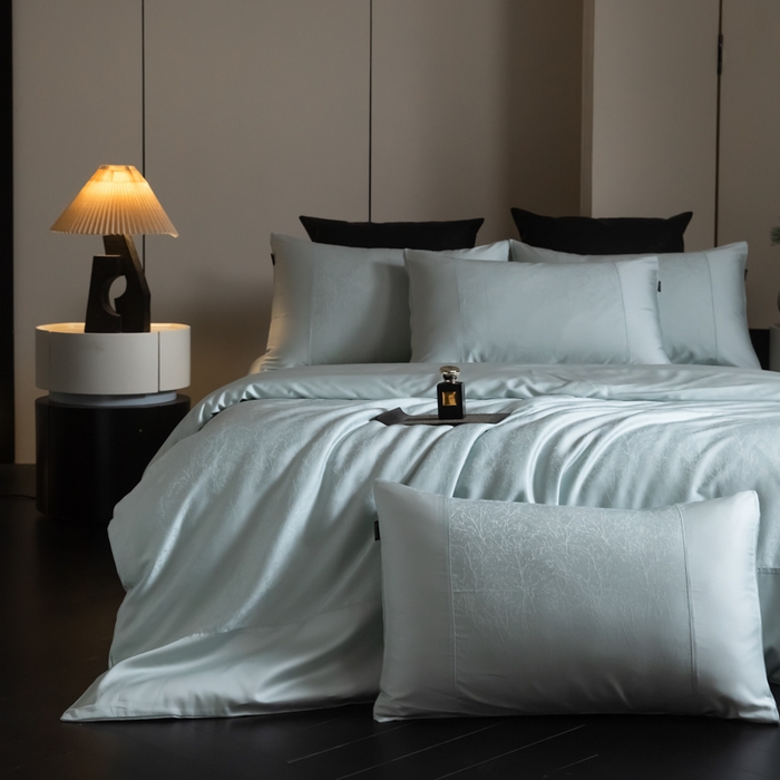 91家纺网 家纺一手货源 找家纺 安莱生活2025新款天丝棉拼接暗合工艺四件套-邂逅系列 俪枝