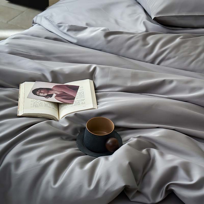 91家纺网 家纺一手货源 找家纺 咏绒家纺工厂店 2025新款60支奥地利兰精天丝纯色天丝棉四件套 典雅灰（大理石灰）