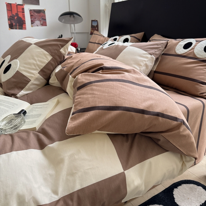 91家纺网 家纺一手货源 找家纺 吉象 2025新款大眼睛毛巾绣四件套 大眼睛-摩卡