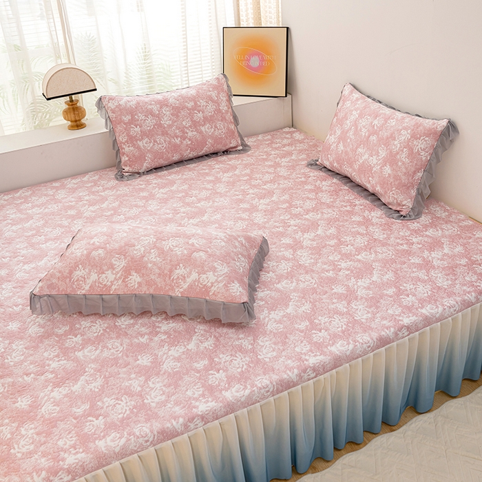 91家纺网 家纺一手货源 找家纺 冬然家纺2025新款冰豆豆榻榻米凉席 梦幻玫瑰-粉