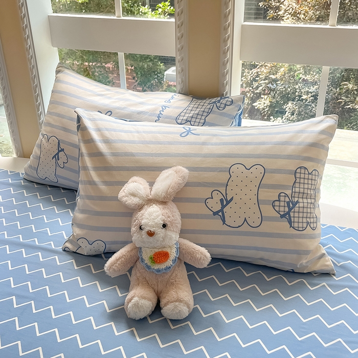 91家纺网 家纺一手货源 找家纺 吉象家纺13070全棉四件套纯棉四件套直播小清新男孩女奔跑兔