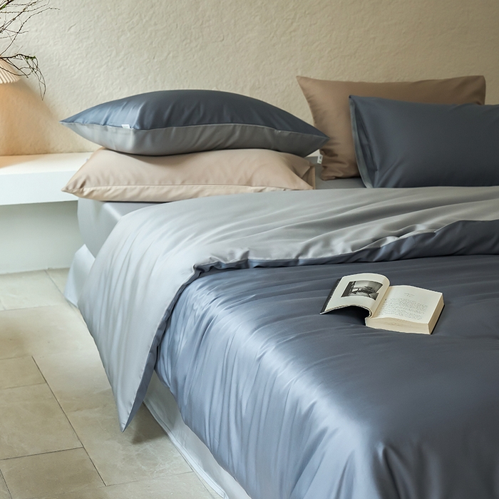 91家纺网 家纺一手货源 找家纺 咏绒家纺工厂店 2025新款60支奥地利兰精天丝纯色天丝棉四件套 菘蓝（暮色灰紫-朦胧灰）