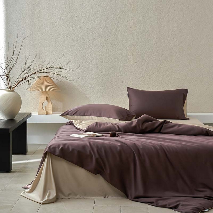 91家纺网 家纺一手货源 找家纺 咏绒家纺工厂店 2025新款60支奥地利兰精天丝纯色天丝棉四件套 摩卡（摩卡-大麦茶）