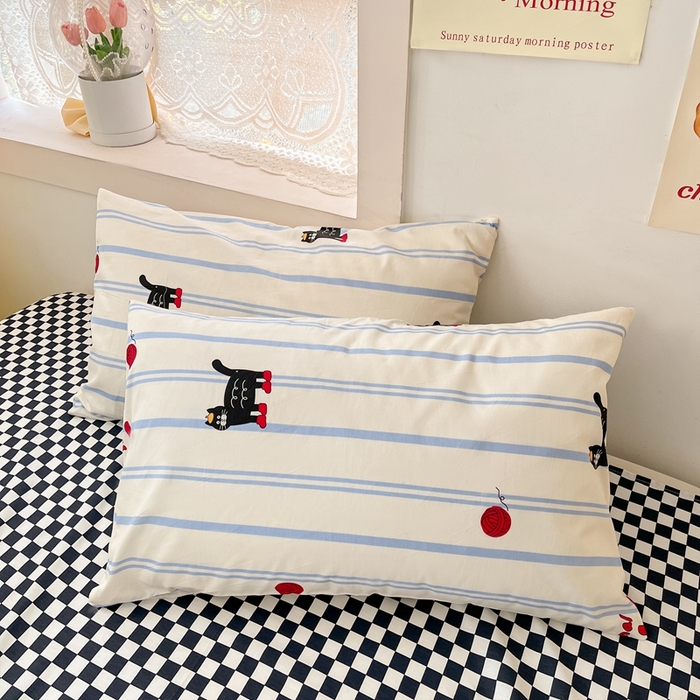 91家纺网 家纺一手货源 找家纺 吉象家纺13070全棉四件套纯棉四件套直播小清新男孩女cat猫