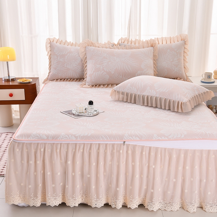 91家纺网 家纺一手货源 找家纺 家之硕家纺 2025春夏新款凉感提花凉席三件套-夏日清凉系列 夏日清凉---豆沙