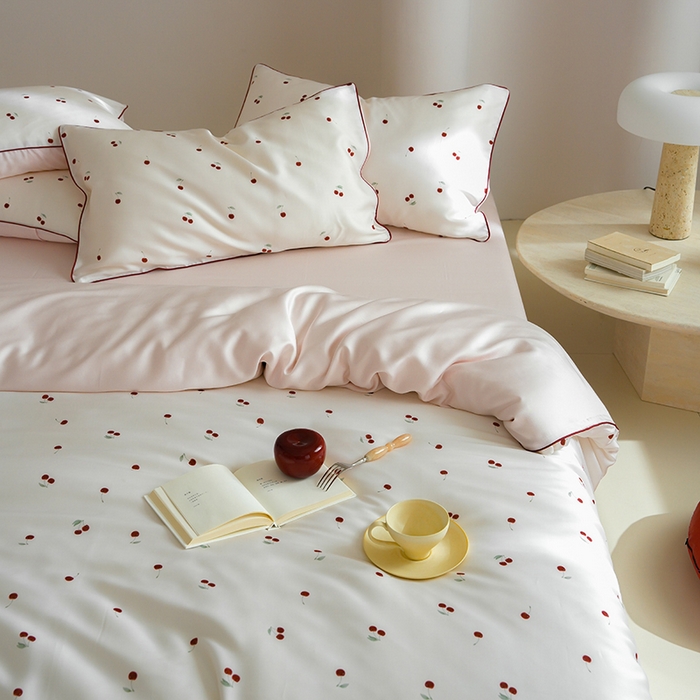 91家纺网 家纺一手货源 找家纺 简纯主义 2025新款兰精天丝印花四件套 樱桃粉