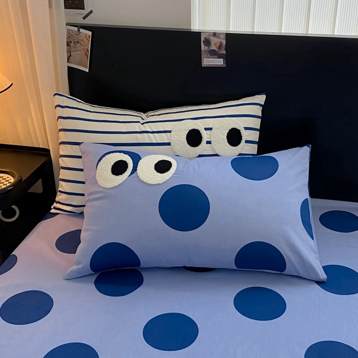 91家纺网 家纺一手货源 找家纺 吉象 2025新款大眼睛毛巾绣四件套 大眼睛-波点魅惑蓝